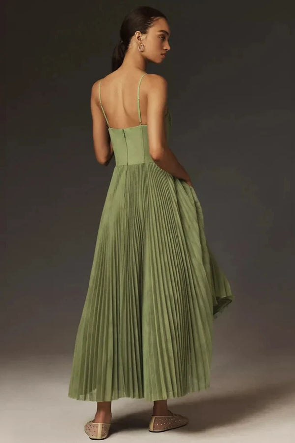 Bustier Pleated Tulle Fit | Flare Midi Dress