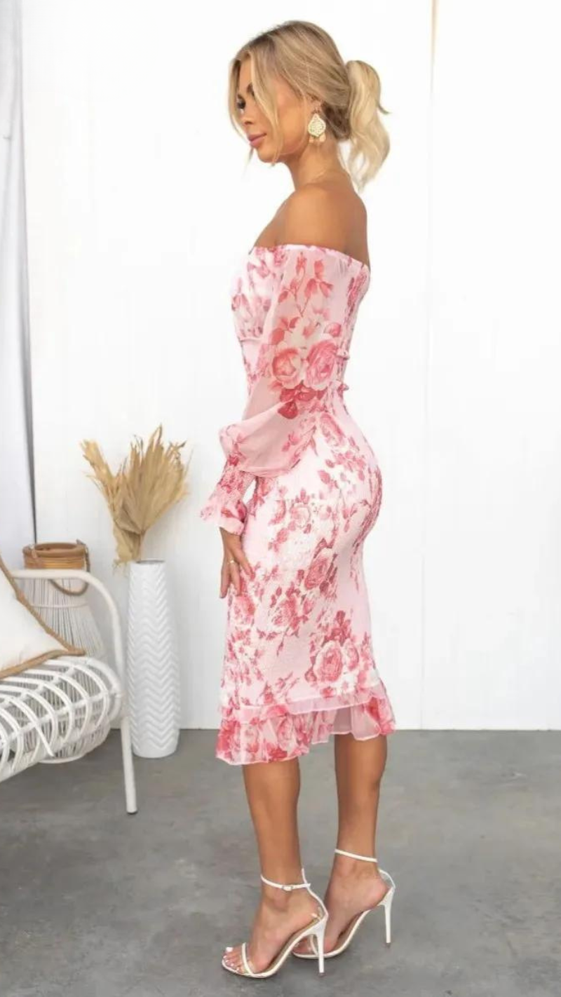 Dahlia | Stunning Off Shoulder Midi Dress
