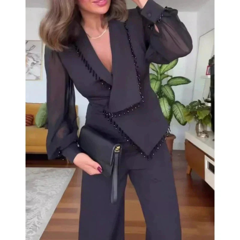 Asymmetric Design Suit with Lapel Collar