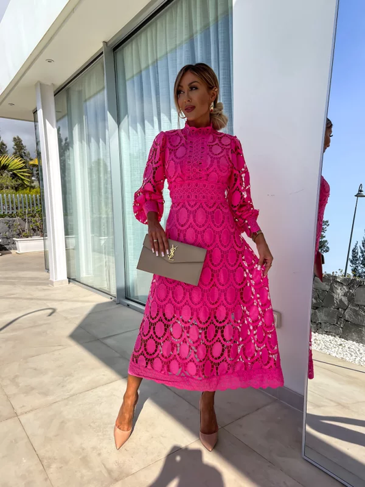 Elaina | Stylish Midi Dress with Lace Details