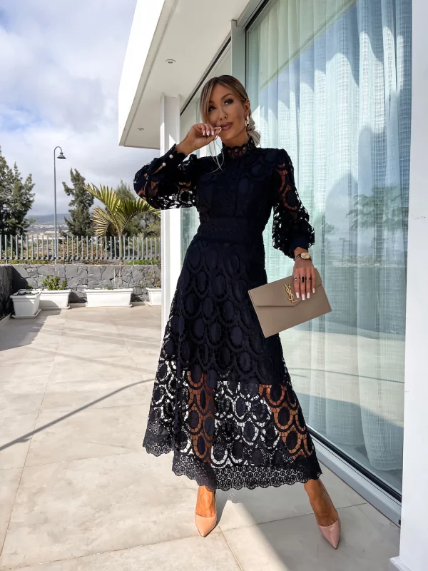 Elaina | Stylish Midi Dress with Lace Details