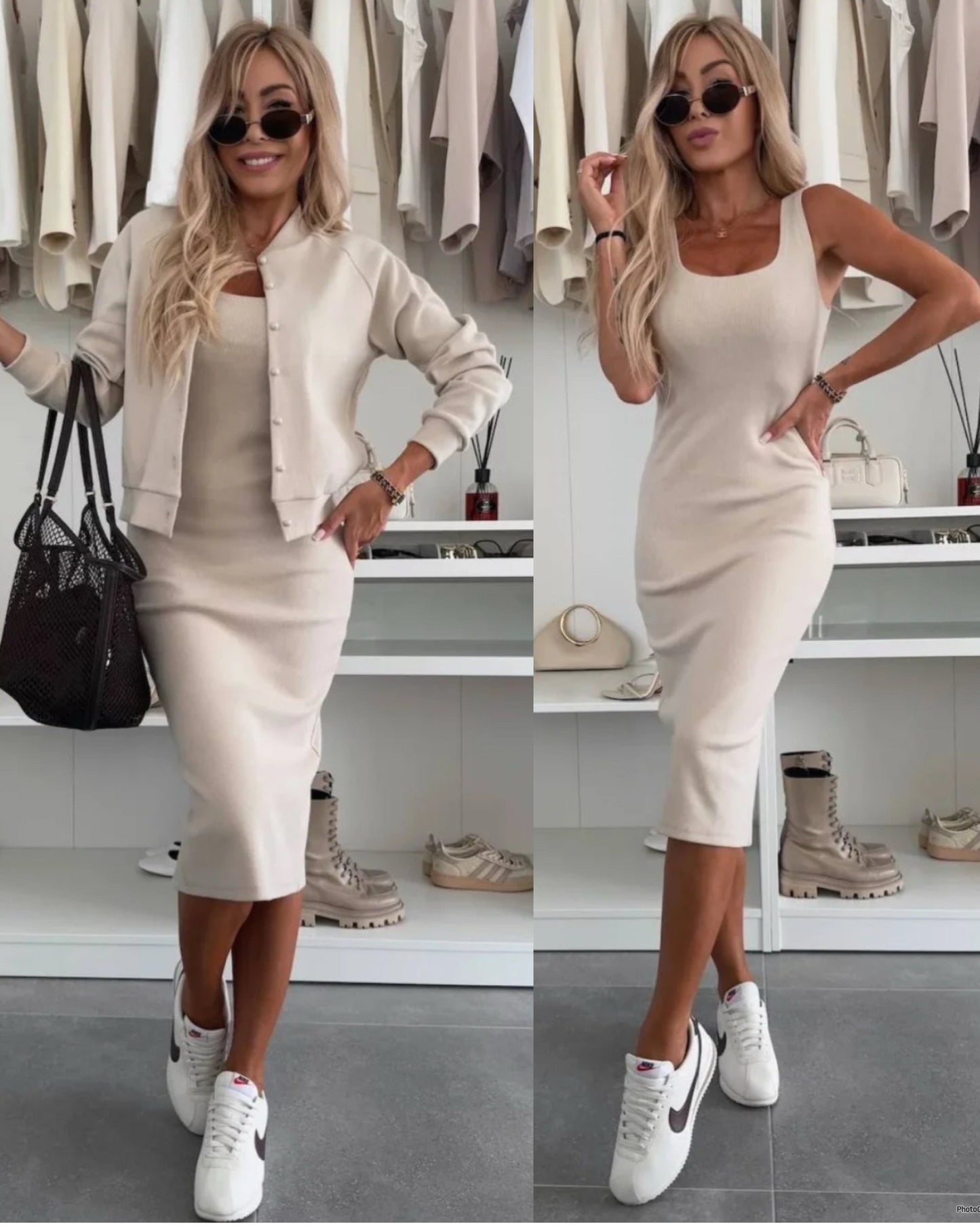 Karin™ | Ribbed Midi Dress & Bomber Jacket Set