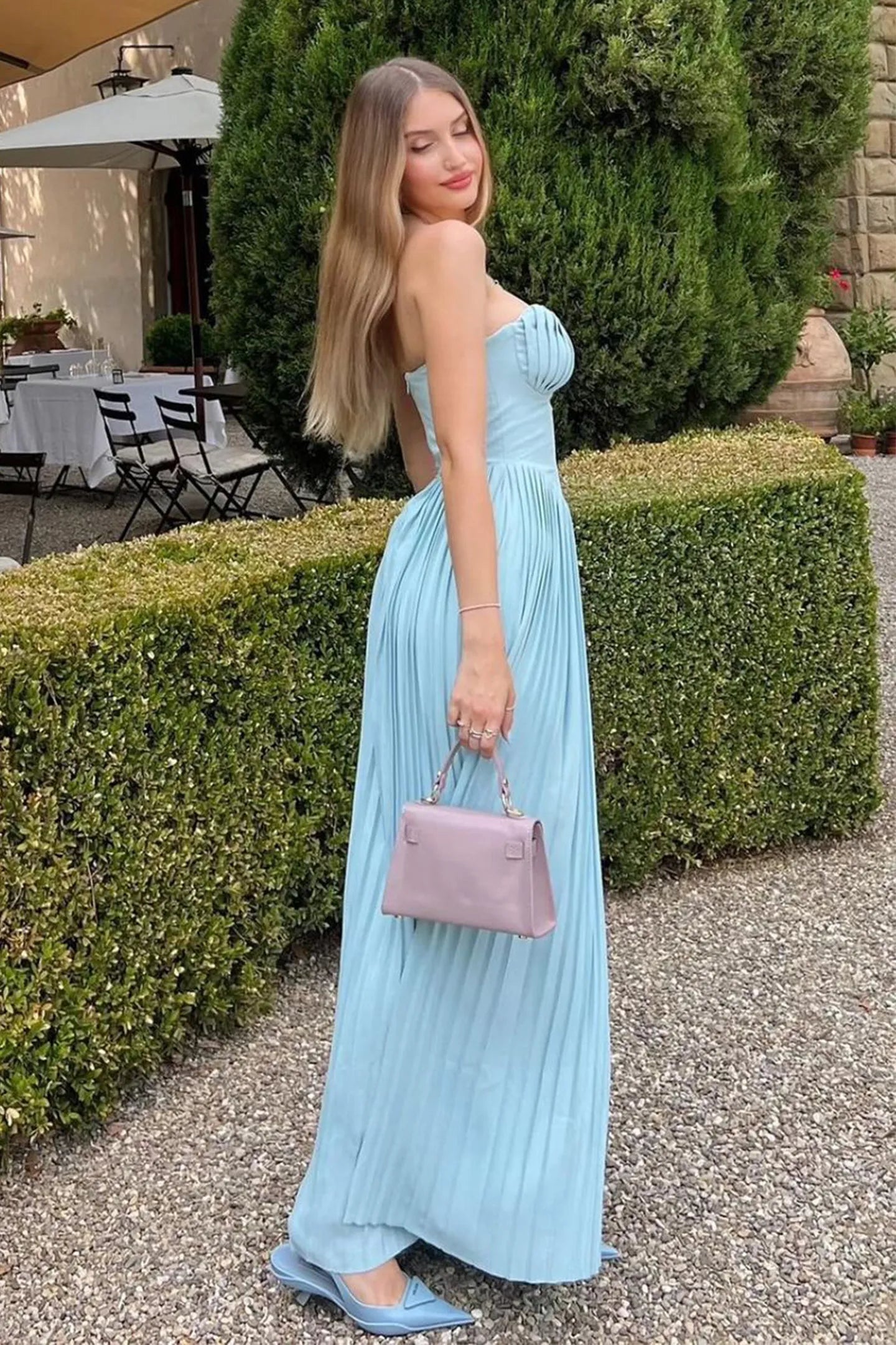 Althea | Stunning Flowy Pleated Strapless Maxi Dress