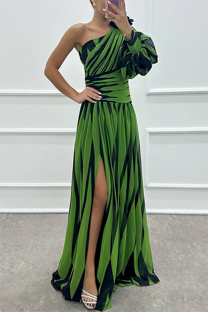 Shiloh | Elegant Striped One Shoulder Maxi Dress