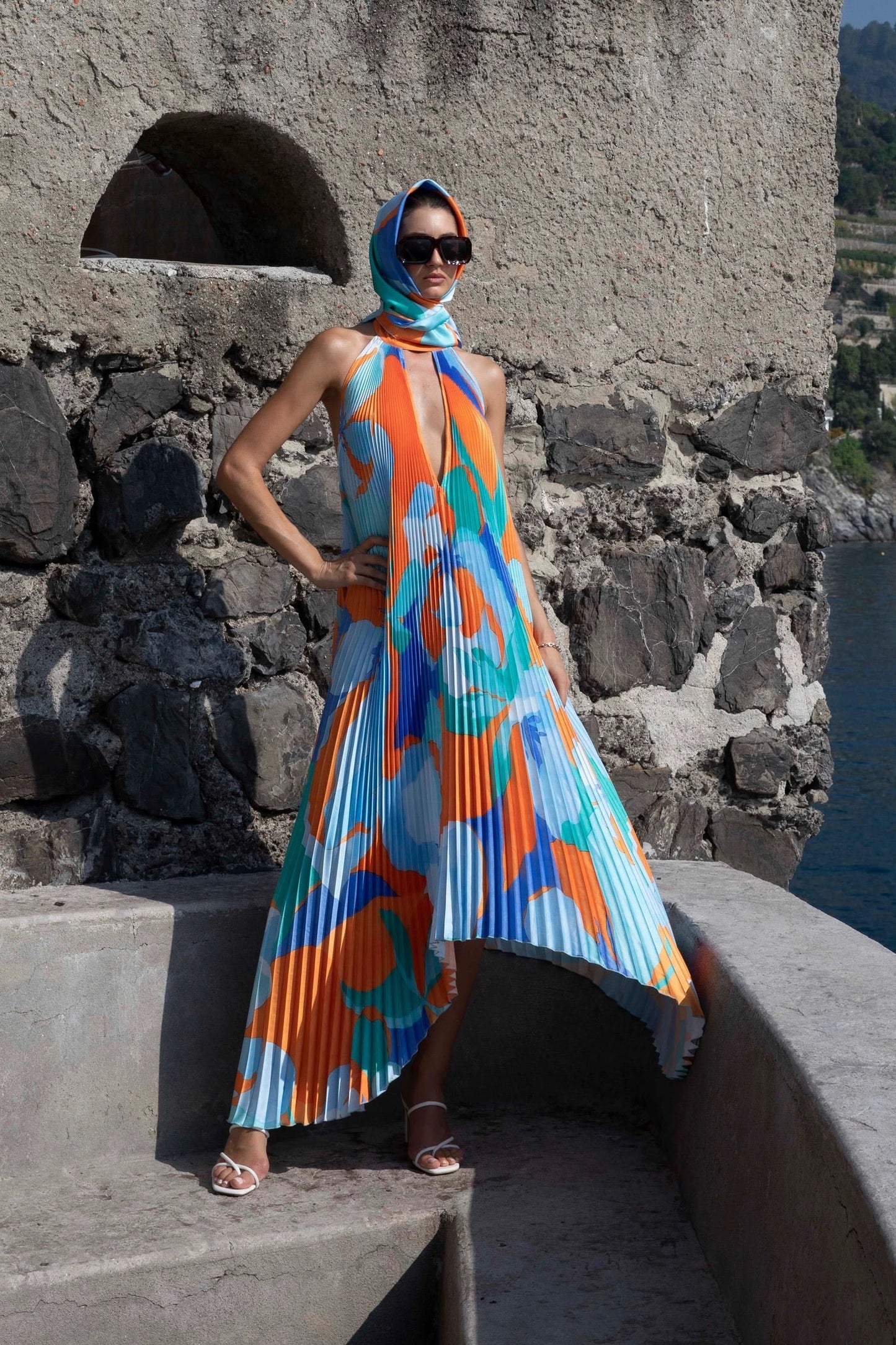 Shalia | Sultry Halter Pleated Maxi Dress