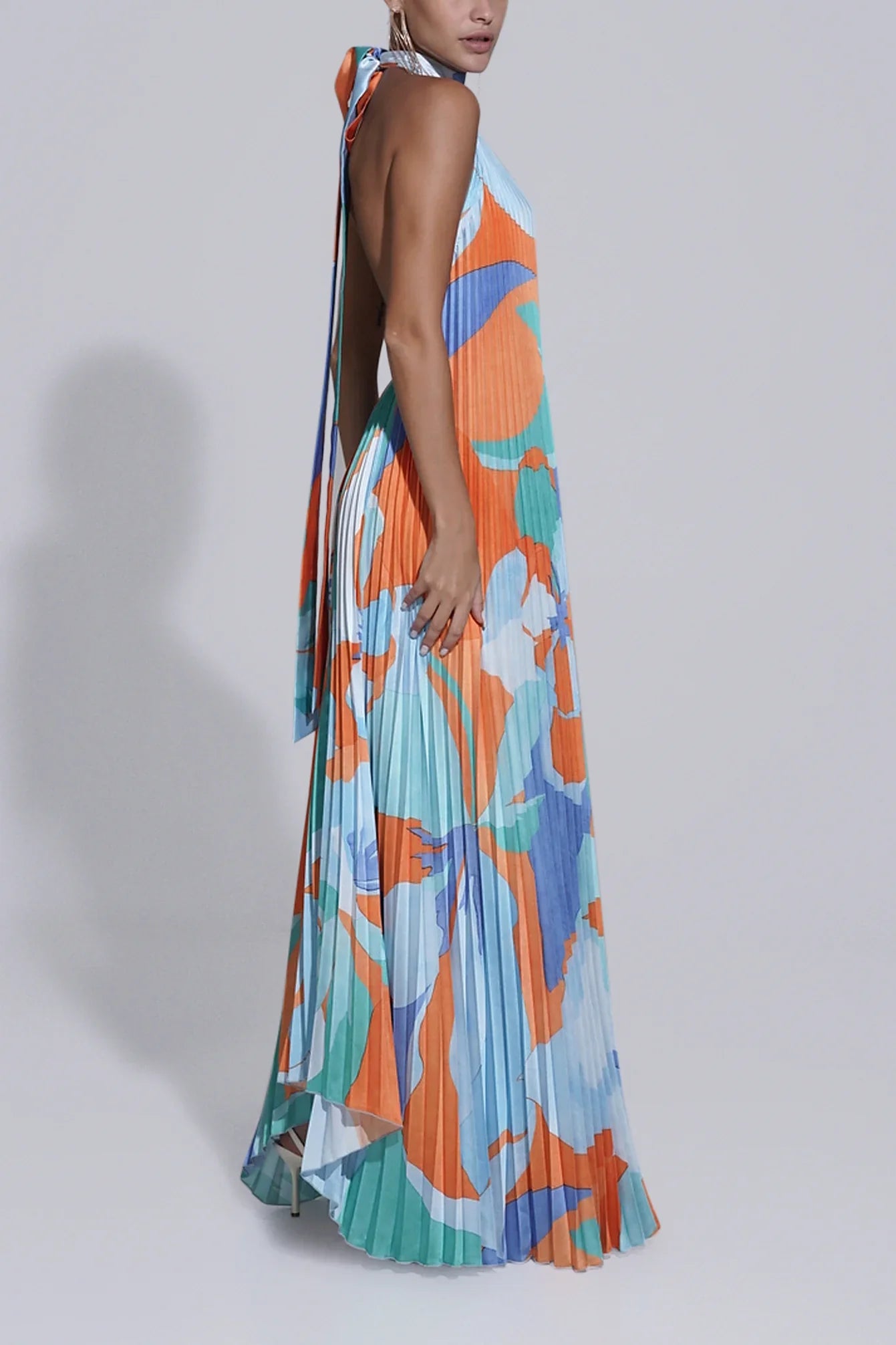Shalia | Sultry Halter Pleated Maxi Dress