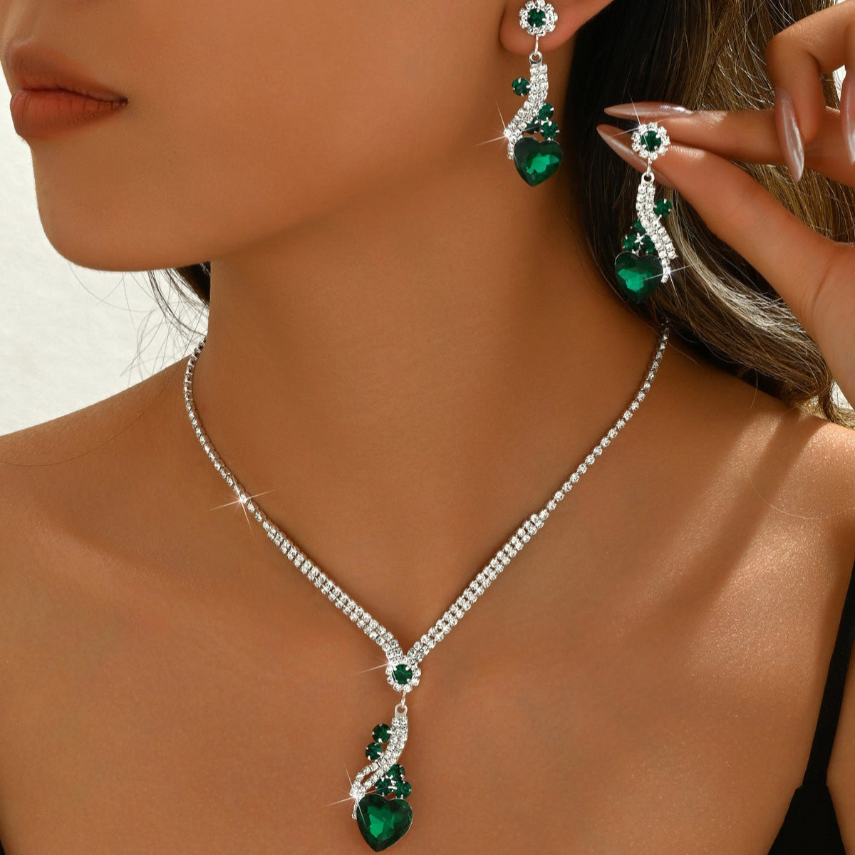 Lelia | Rhinestone Necklace Earrings Set