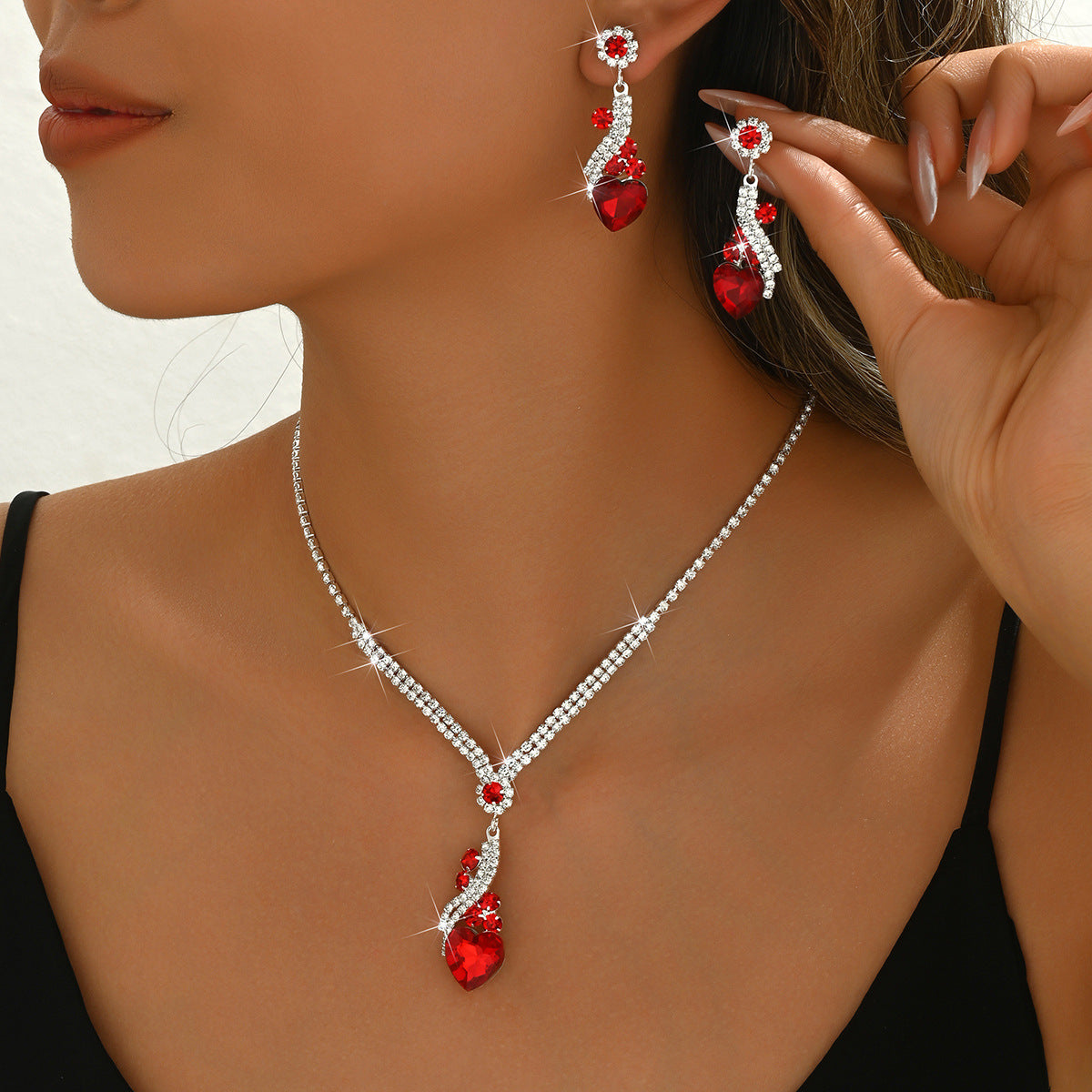Lelia | Rhinestone Necklace Earrings Set