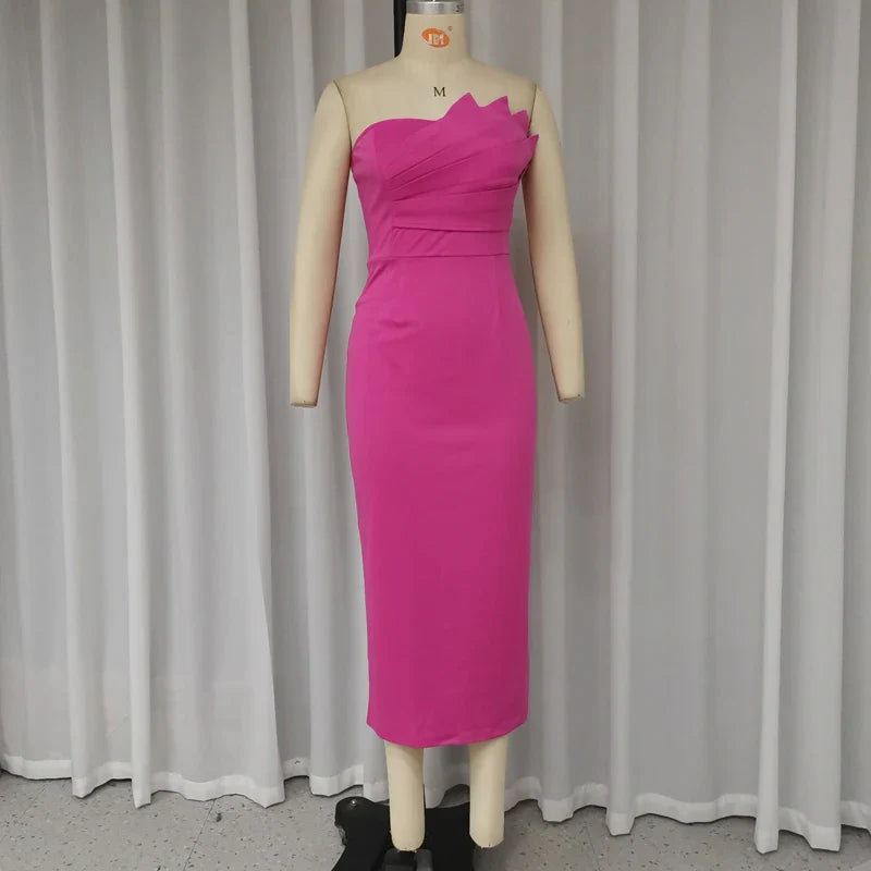 Sheina | Chic Pleated Strapless Midi Dress