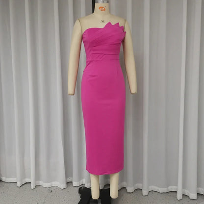 Sheina | Chic Pleated Strapless Midi Dress