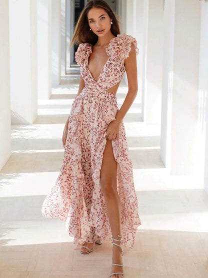 Lexi | Elegant Backless Ruffles Maxi Dress