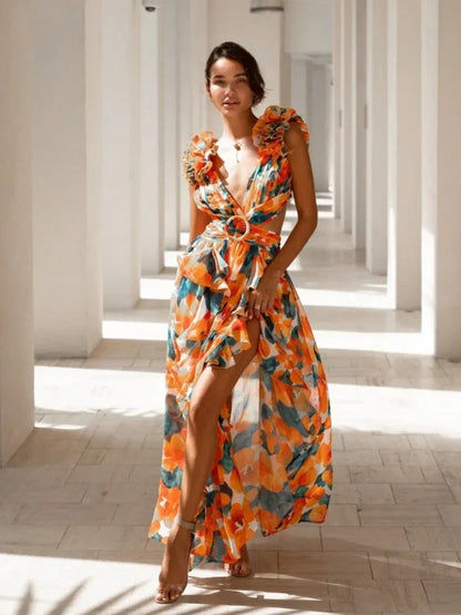 Lexi | Elegant Backless Ruffles Maxi Dress