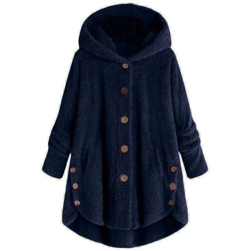 Elara | Plush Button-Up Hooded Coat