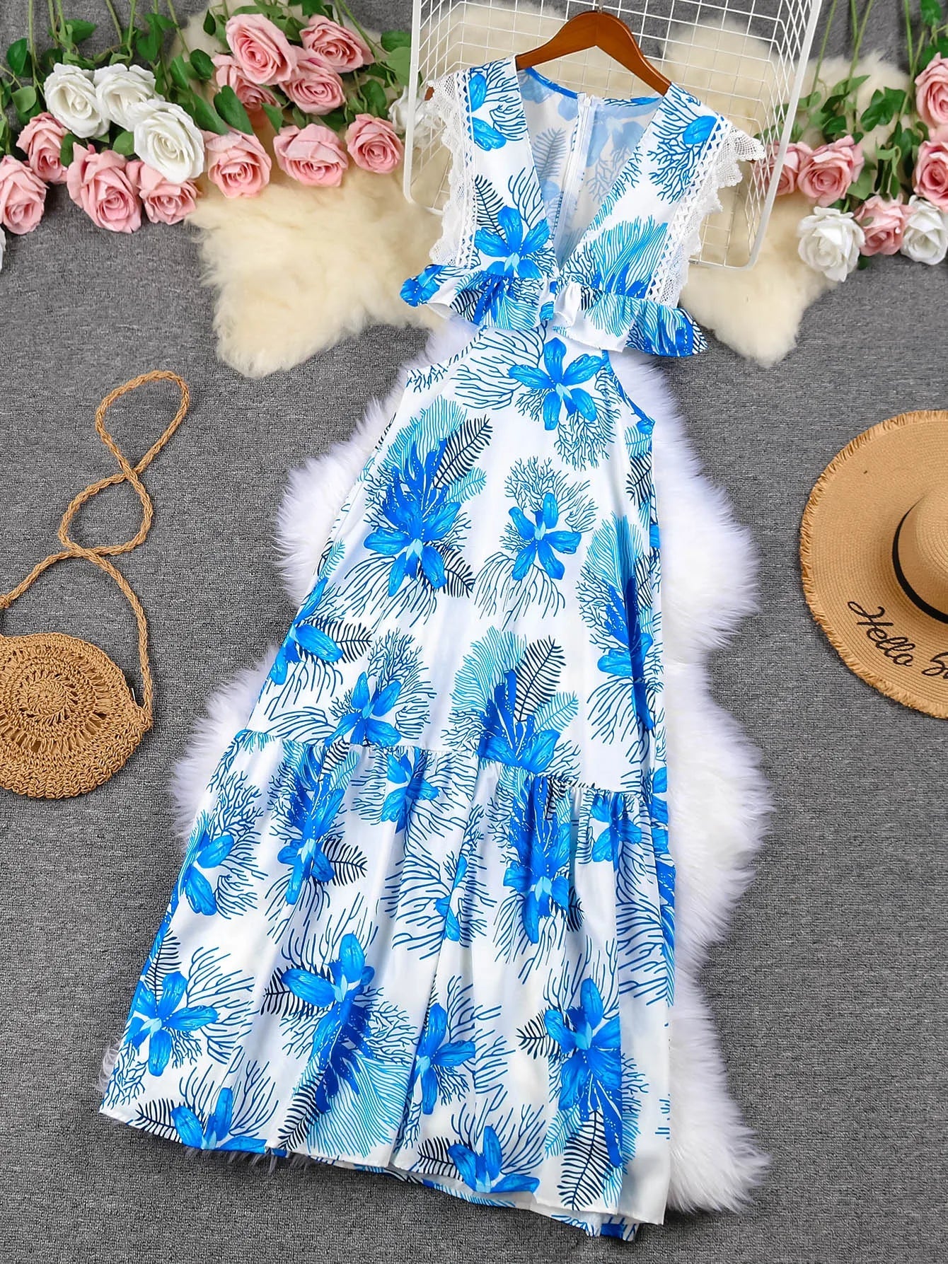 Margie | Trendy Sleeveless Lace Maxi Dress