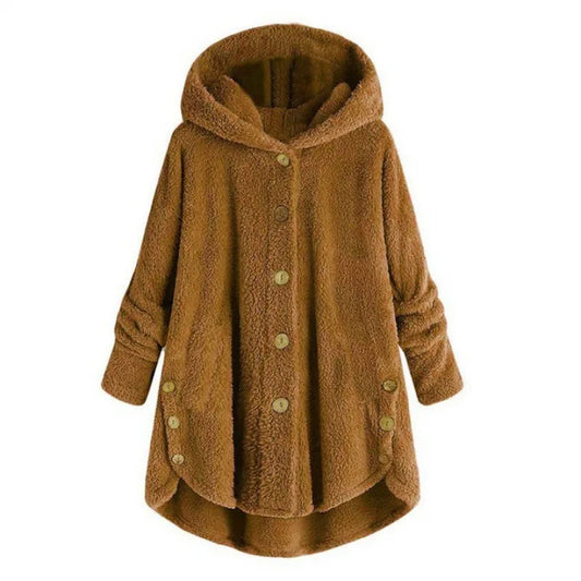 Elara | Plush Button-Up Hooded Coat