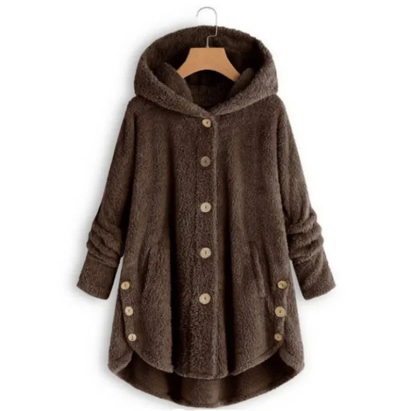 Elara | Plush Button-Up Hooded Coat