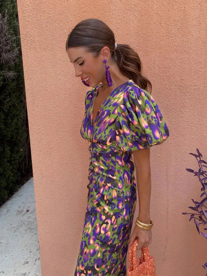 Loren | Vibrant Puff Sleeve Dress