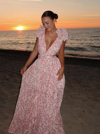 Lexi | Elegant Backless Ruffles Maxi Dress