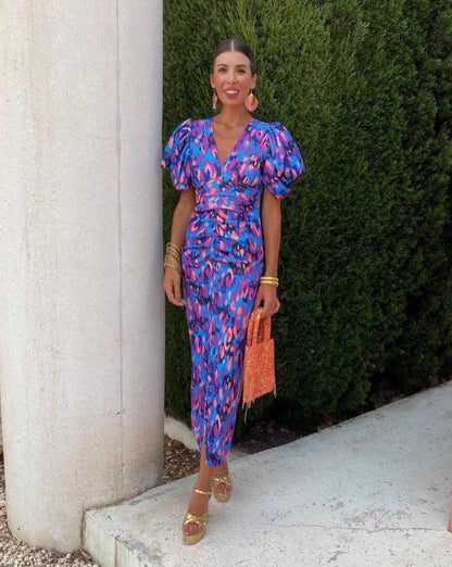 Loren | Vibrant Puff Sleeve Dress