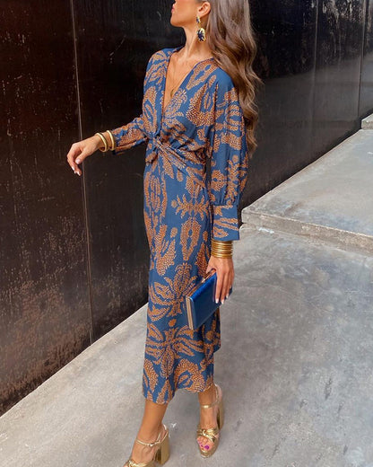 Janella | Vintage Draped Long Sleeve Midi Dress