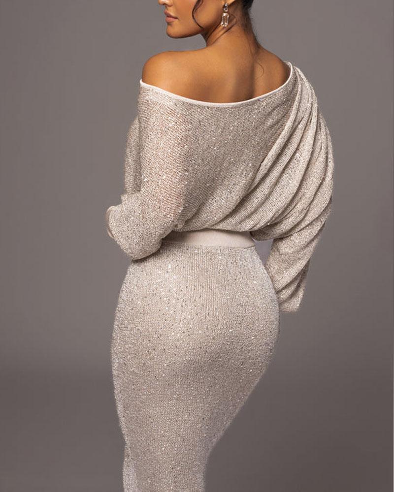 Riva | Elegant Knitted Off Shoulder Maxi Dress