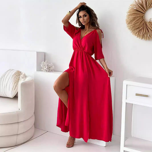 Billie | Trendy Slit Skirt V-Neck Maxi Dress