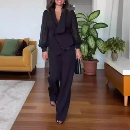 Asymmetric Design Suit with Lapel Collar