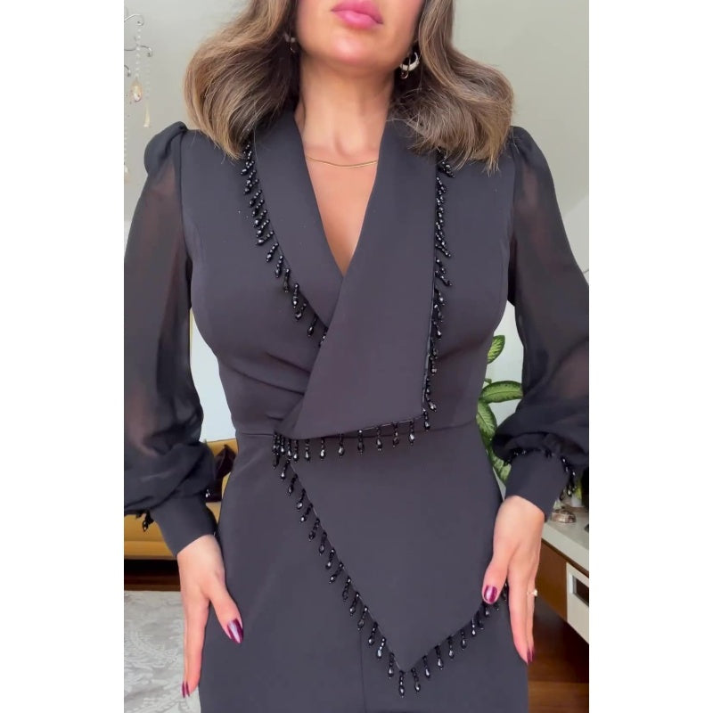 Asymmetric Design Suit with Lapel Collar