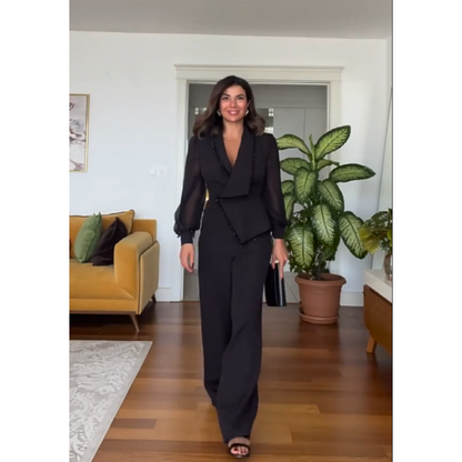 Asymmetric Design Suit with Lapel Collar