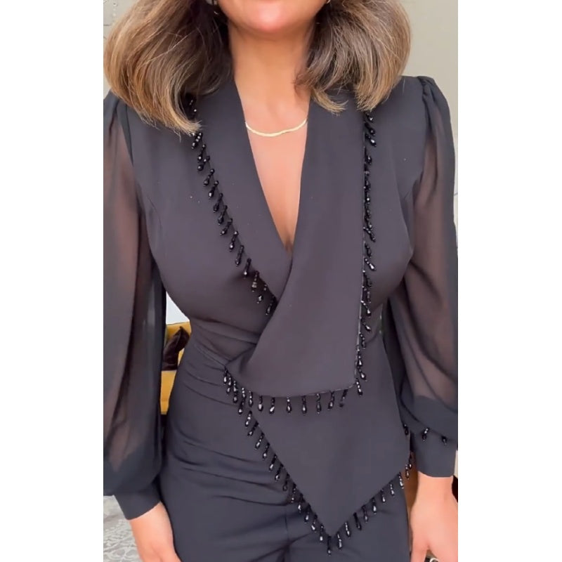 Asymmetric Design Suit with Lapel Collar