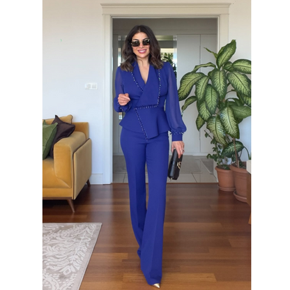 Asymmetric Design Suit with Lapel Collar